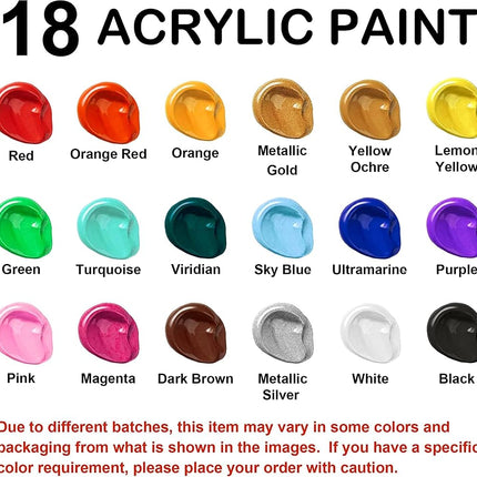 Shuttle Art Acrylic Paint, 18 Colours Acrylic Paint Bottle Set (240ml/8.12oz), Rich Pigmented Acrylic Paints, Bulk Painting Supplies for Artists, Beginners and Kids on Rocks Crafts Canvas Wood Ceramic