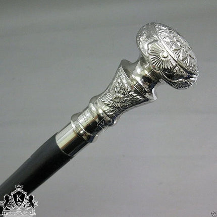 Vintage Antique Wooden Walking Stick Silver Brass 