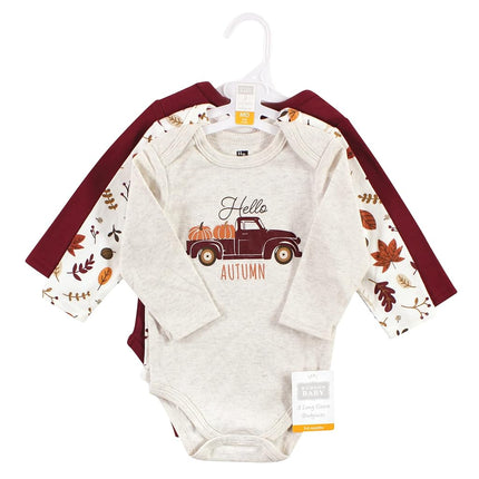 Hudson Baby baby-boys Cotton Long-sleeve Bodysuits 3-pack, Hello Autumn, 6-9 Months