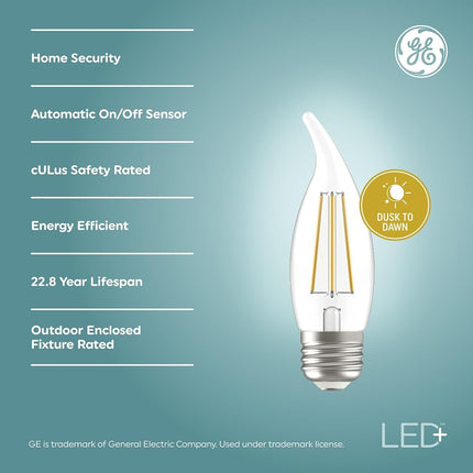 GE LED+ CA11 Dusk to Dawn LED Light Bulbs, Automatic On/Off Outdoor Security Lights, Daylight, E26 Medium Base, 2 Count (Pack of 1)