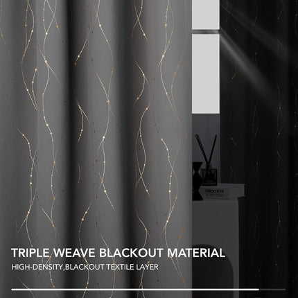 Deconovo Blackout Grommet Curtains Pair with Golden Dots Pattern Energy Saving Room Darkening Curtains for Living Room and Sliding Glass Door 42W x 84L Inch Grey 2 Panels