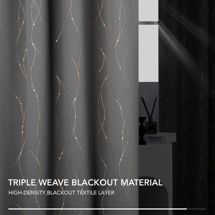 Deconovo Blackout Grommet Curtains Pair with Golden Dots Pattern Energy Saving Room Darkening Curtains for Living Room and Sliding Glass Door 42W x 84L Inch Grey 2 Panels