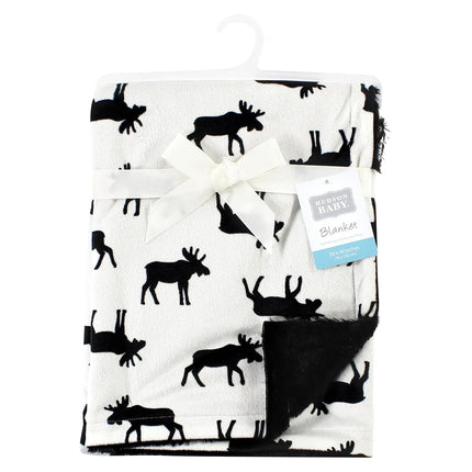 Hudson Baby Unisex Baby Plush Blanket with Furry Binding and Back, Moose, One Size