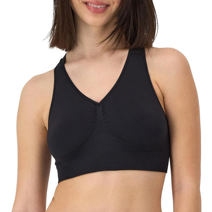 Hanes Women's Cozy Wireless, Full-Coverage Pullover, Seamless T-Shirt Bra, 2-Pack, Opaque, Concrete Heather/Black, S (Pack of 2)