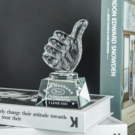 LONGWIN Best Husband Gifts from Wife, Husband Christmas Birthday Gifts Idea Crystal Awards with Thumbs Up, Unique Present for Husband Gift for Him Men