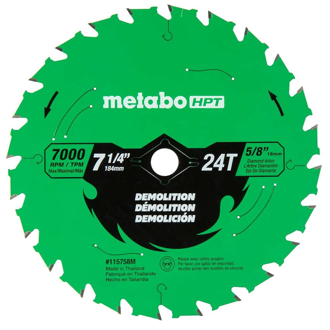 Metabo HPT Circular Saw Demo Blade, 7-1/4-Inch, 24-Tooth, Industrial High Performance Tungsten Carbide, PTFE Coating, Laser-Cut Expansion Slots, 115758M