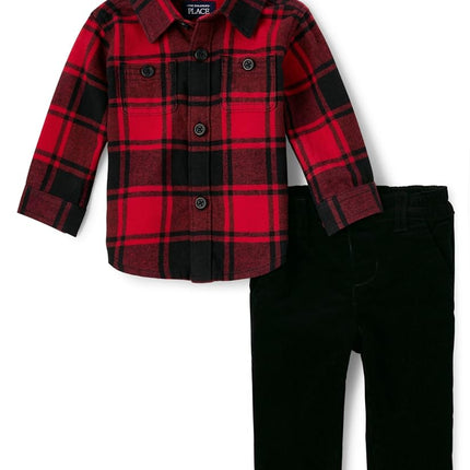 The Children's Place Ensemble chemise boutonnée à manches longues et pantalon chino pour bébé-garçon, 2 pièces, Noir, 3-6 mois