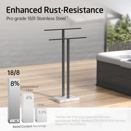 KES Standing Towel Rack, 2-Tier Towel Racks for Bathroom Freestanding with Marble Base, Towel Stand Stainless Steel SUS304 Matte Black, BTH217-BK