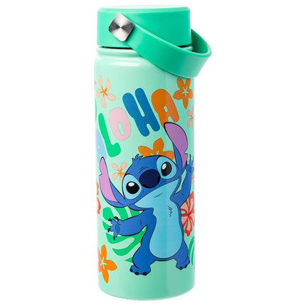 Bouteille d'eau en acier inoxydable Silver Buffalo Disney Lilo et Stitch « Aloha » avec poignée pivotante représentant Stitch, 590 ml