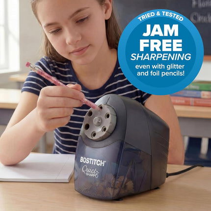 Taille-crayon électrique Bostitch Office QuietSharp 6, taille-crayon robuste pour la salle de classe, sélecteur de taille avec 6 tailles différentes, parfait pour la salle de classe et l'école à la maison, noir