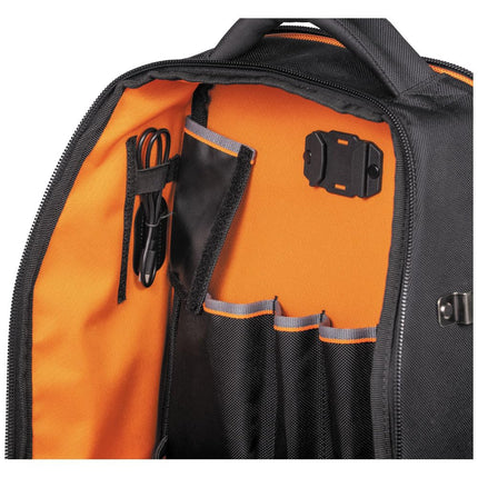 KLEIN TOOLS 62805BPTECH Laptop Backpack Tool Bag, Tradesman Pro Extra-Large 28-Pocket Tech Tool Backpack with Molded Bottom, Charging Port