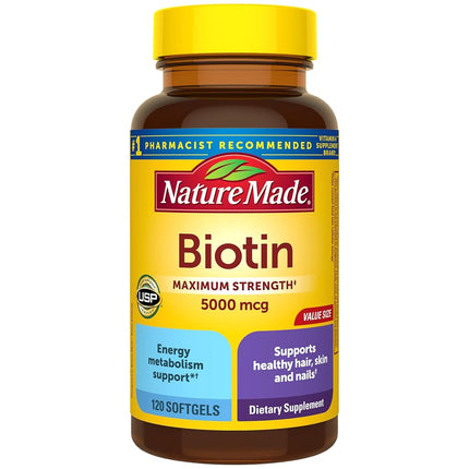 Maximum Strength Biotin 5000 mcg Softgels, 120 Cou