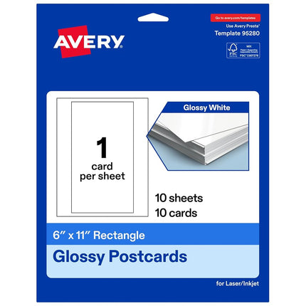 Avery Printable Rectangle Postcards, 6" x 11", Glossy White Cardstock, Laser/Inkjet Cards, 10 Total