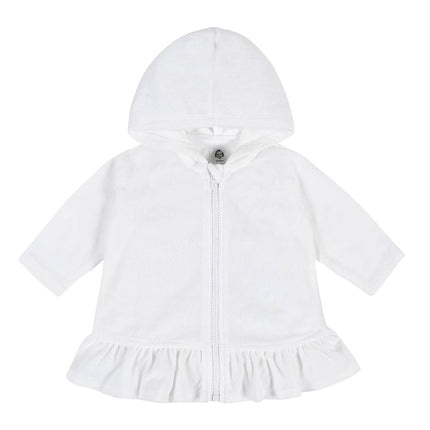 Baby & Toddler Girls Pink Zipper Hoodie Terry Coverup, White, 3T