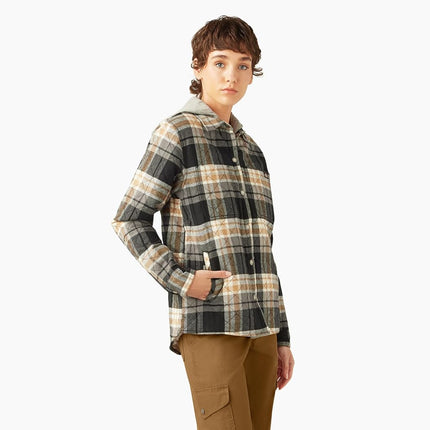 Chaqueta de camisa con capucha de franela para mujer Dickies, negra, XXL