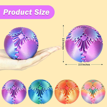 4PCS Gear Ball Fidget Toys Steampunk Gear Sphere 3D Printed Sensory Desk Fidget Stress Relief for Kids Teens Adults Birthday Christmas Gift Stocking Filler Easter Basket Filler (Multicolor)