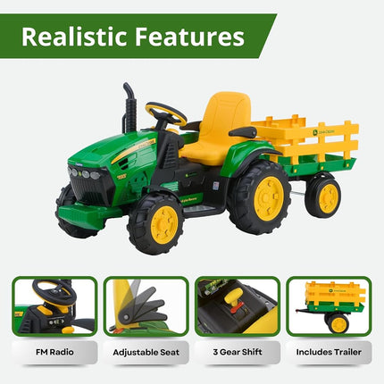 Peg Perego John Deere Ground Force Tractor With Trailer, Kids Ride-On Tractor, Boys, 3-7 Years