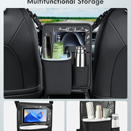 FLORICH Leather Car Seat Back Organizer Mesh Large Capacity Bag with Waterproof Cup Holder, Car Hanging Storage Bag Pocket Between Seats, Barrier of Backseat Pet Kids