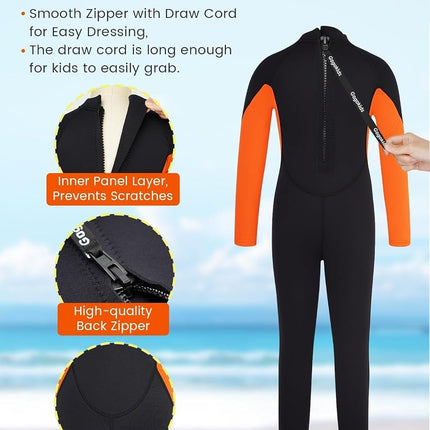 Gogokids Wetsuit Kids, Children 2.5mm Neoprene Thermal Swimsuit with UV 50+ Protection, Full Length One Piece for Ages 2-10 Boys & Girls Swimming, Surfing, Diving, Snorkeling