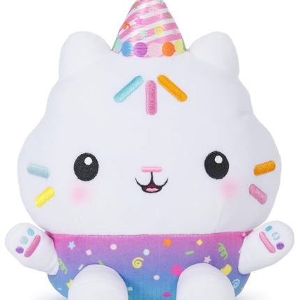 Gabby’s Dollhouse Celebrations, Sprinkle Party Cakey Cat Soft Toy, 25-Centimetre Interactive Soft Toy with Sounds, Kids’ Toys for Girls and Boys Aged 3+