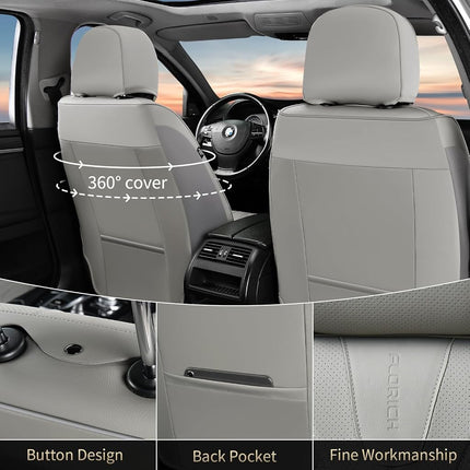 FLORICH Fundas para Asientos, Fundas de Asiento Delanteras de Piel Sintética para Automóvil, Fundas de Asiento de Coche de Lujo Impermeables, Protector de Asiento Universal para la Mayoría de Coches, SUV, Camiones, Gris
