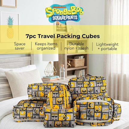 SpongeBob SquarePants Packing Cubes for Suitcases, 7 Piece Travel Essentials Luggage Organizer Set, Lightweight Fabric Storage Bags, (Officially Licensed Product) by Franco Collectibles