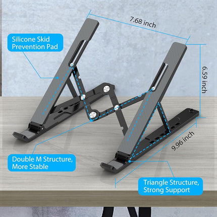 Nayka Adjustable Laptop Stand, Portable Laptop Riser for Desk, ABS+Silicone Foldable Ventilated Cooling Notebook Holder Stand for 10-15.6” Laptops,Tablets