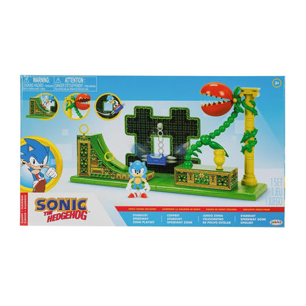 Sonic The Hedgehog Stardust Speedway Zone Playset with 2.5” / 6cm Sonic Action Figure. Features Universal Customisable Play Pieces, Iconic To The Video Game For Boys Aged 3+