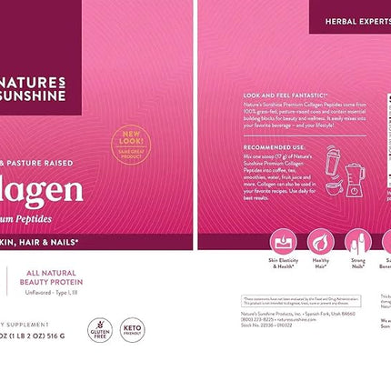 Nature's Sunshine Collagen Premium Peptides - Grass Fed and Pasture Raised 516 gram