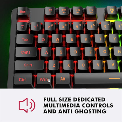 Teclado de juego con cable NPET K10, retroiluminación LED, diseño resistente a salpicaduras, teclas multimedia, teclado de membrana USB silencioso para escritorio, computadora, PC (negro)