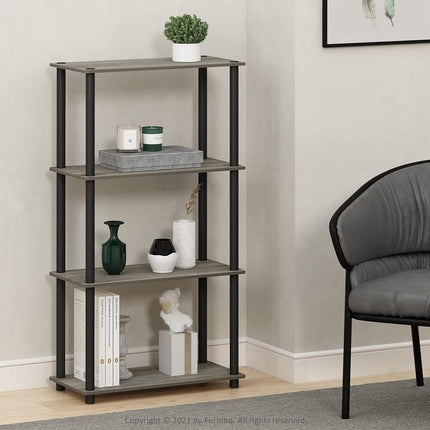 Furinno TURN-N-TUBE Storage Shelves, 4-Tier Toolless Book Shelf, Corner Shelf, Toolless Open Shelves, for Organization and Storage, Living Room, Garage, Home Office, French Oak