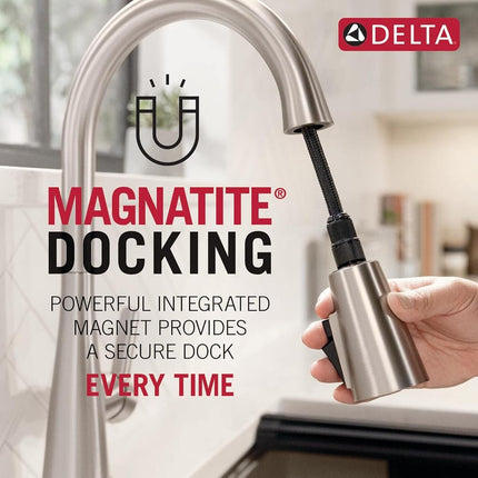 Delta Nicoli Brushed Gold Kitchen Faucet with Pull Down Sprayer, Modern Single Hole Kitchen Sink Faucet, Single Handle, Champagne Bronze 19867LF-CZ