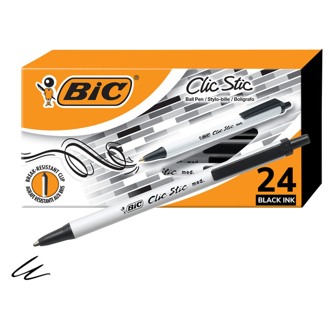 Bic Clic Stic Black Retractable Ballpoint Pens, Me