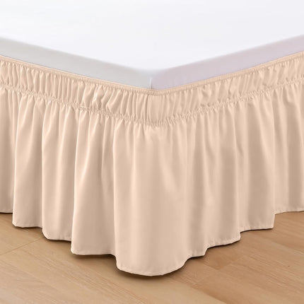 Elegant Comfort Three Fabric Sides Wrap Around Elastic Style Solid Bed Skirt, Easy On/Easy Off Dust Ruffled Bed Skirts 16 Inch Tailored Drop, Wrinkle and Fade Resistant