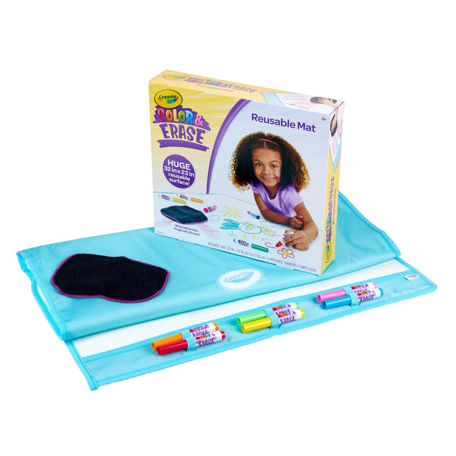 Crayola Color and Erase Mat, Giant Reusable Coloring Pad, Washable Markers, Travel Activity for Kids, Gift for Kids, Ages 3+