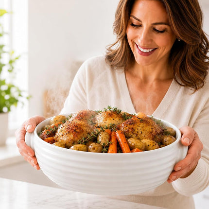 Portmeirion x Sophie Conran Porcelain Casserole Dish with Lid - White Oval Serving Dish, Oven, Microwave and Dishwasher Safe, Suitable for Everyday Cooking and Entertaining