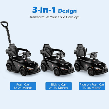 Licensed Toyota Ride on Push Car for Toddlers by INFANS, 3 in 1 Walking Sliding with Removable Guardrails and Handle, Music, Under Seat Storage for Kid (Black)