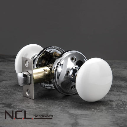 NCL White Door Knobs, Keyless Door Handles, Porcelain Door Levers, Interior Bath Door Knob