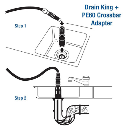 Drain King VIP2 Drain Unclogging Kit with Kitchen Sink Crossbar Adapter, 1.5 to 3 Inch