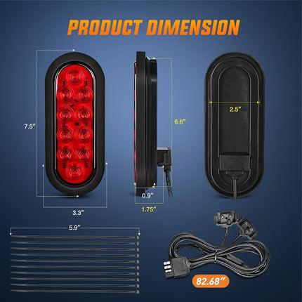 Nilight Hitch Cargo Carrier Oval Light Kit 2PCS 6Inch Red Oval LED Lights with Flush Mount Grommets Wire Harness Waterproof Stop Turn Signals Tail Light for Luggage Rack Bike Rack