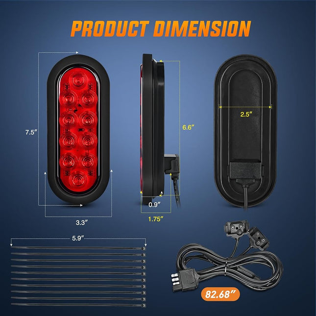 Nilight Hitch Cargo Carrier Oval Light Kit 2PCS 6Inch Red Oval LED Lights with Flush Mount Grommets Wire Harness Waterproof Stop Turn Signals Tail Light for Luggage Rack Bike Rack