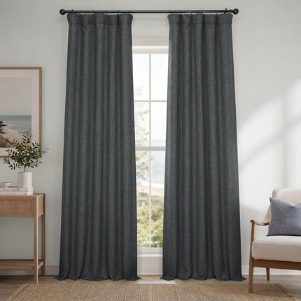 HPD Half Price Drapes Faux Linen Textured Room Darkening Curtains for Bedroom 96 Inches Long (1 Panel), 50W X 96L Curtains for Living Room Home Decor, Dark Gravel