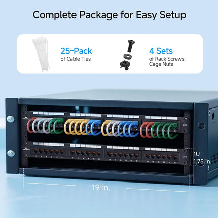 Cable Matters Rackmount or Wall Mount 1U 24-Port Cat 6 Network Patch Panel with Support Bar