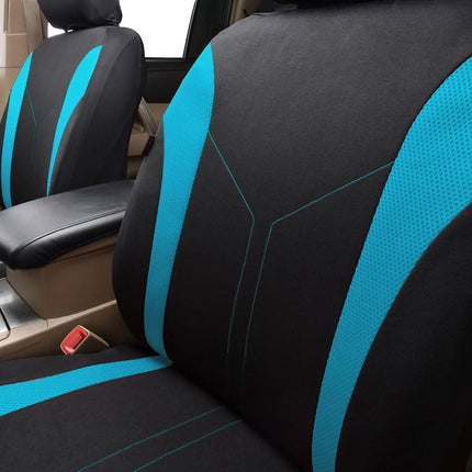 Flying Banner Car Seat Covers Front Seats and Rear Bench Mesh Fabric Rear Bench Split Polyester Cover Easy Installation SUV CAR Woman Lady Femal (Full Set, Black Mint Blue)…