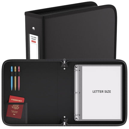 ZOOPIP Fireproof 3 Ring Binder with Zipper, 2.5 Inch D Rings Hold up 650 Sheets of 8.5" x 11" (A4), Compatible with Clear Page Protectors, Built-in net and Pen Holder (1 Pcs, Black, 2.5")