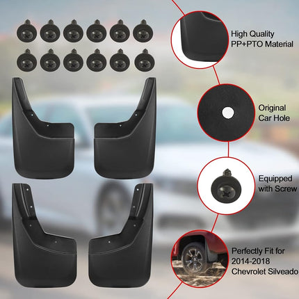 BDFHYK Mud Flaps Splash Guards Compatible for 14-18 Silveado 1500,2019 Silverado 1500 LD,15-19 Silverado 2500/3500 Without Fender Flares