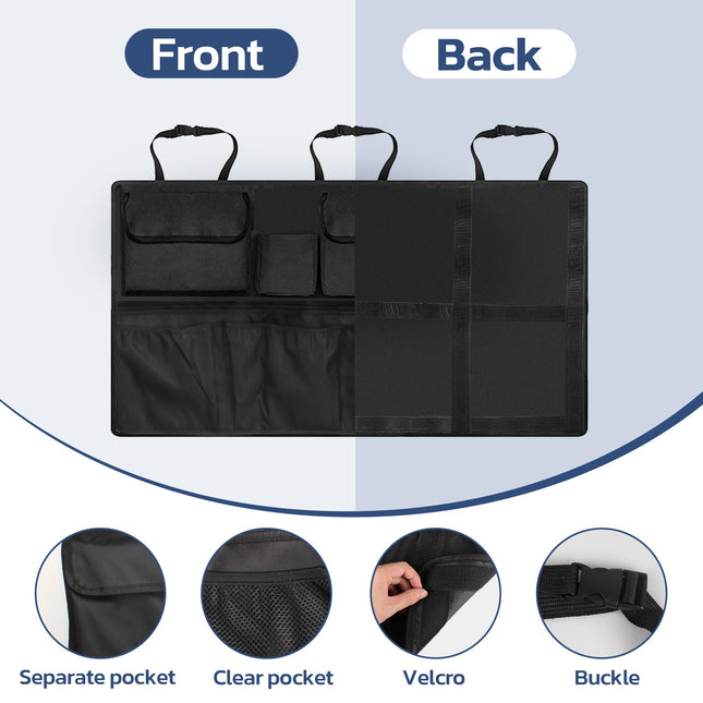 Tecfino Car Trunk Organizer with Lid, SUV/Truck Compatible, Large Capacity, 6 Pockets & 3 Mesh Pouches