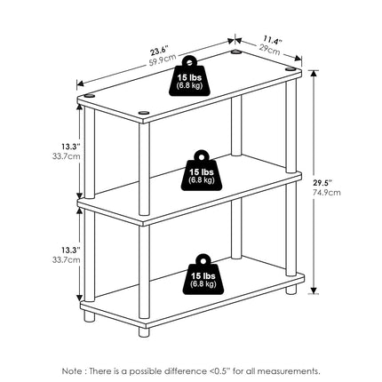 Furinno TURN-N-TUBE Storage Shelves, 3-Tier Book Shelf, Corner Shelf, Toolless Open Shelves, for Organization and Storage, Living Room, Garage, Home Office, White