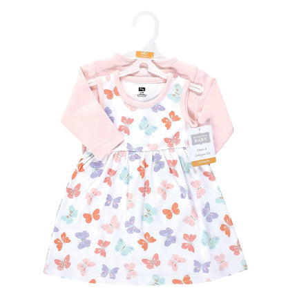 Hudson Baby Baby Girls' Cotton Dress and Cardigan Set, Pastel Butterfly, 3T