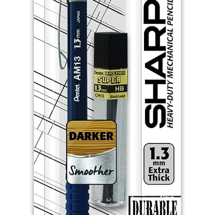 Porte-mine Pentel Sharp HD (1,3 mm), corps bleu foncé, (1) recharge de mines Super Hi-Polymer (AM13LBP)